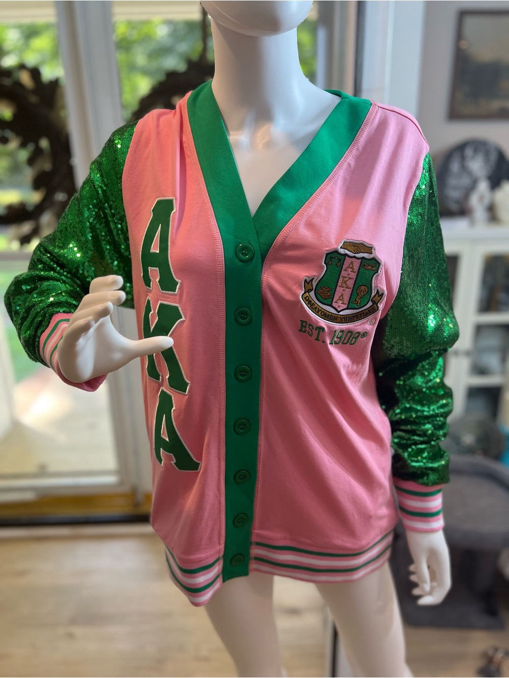 AKA Pink & Green Sequin Cardigan Jacket